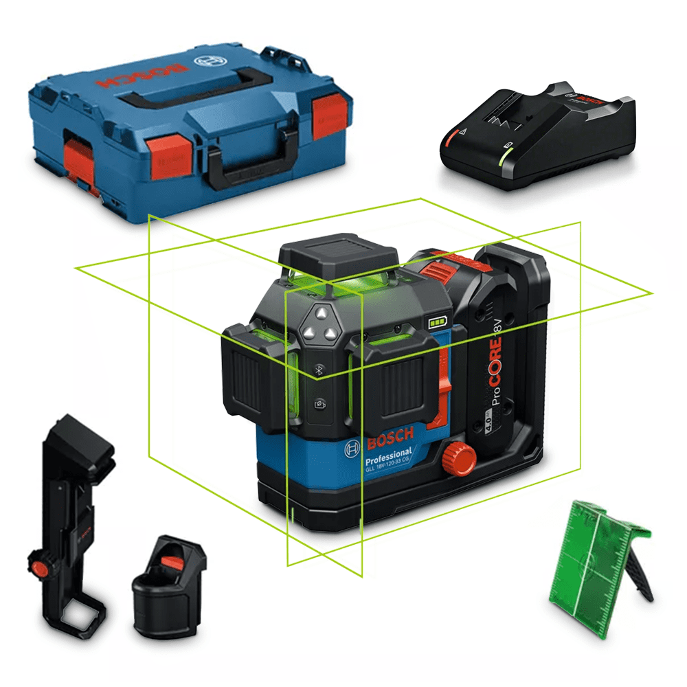Bosch GLL 18V-120-33 CG (0.615.A50.06H) 18V 4.0Ah Li-ion Cordless Professional Green Line Laser Combo Kit